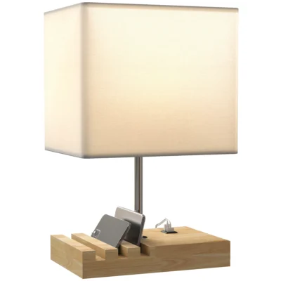 Lampe USB-A/C base bois blanc