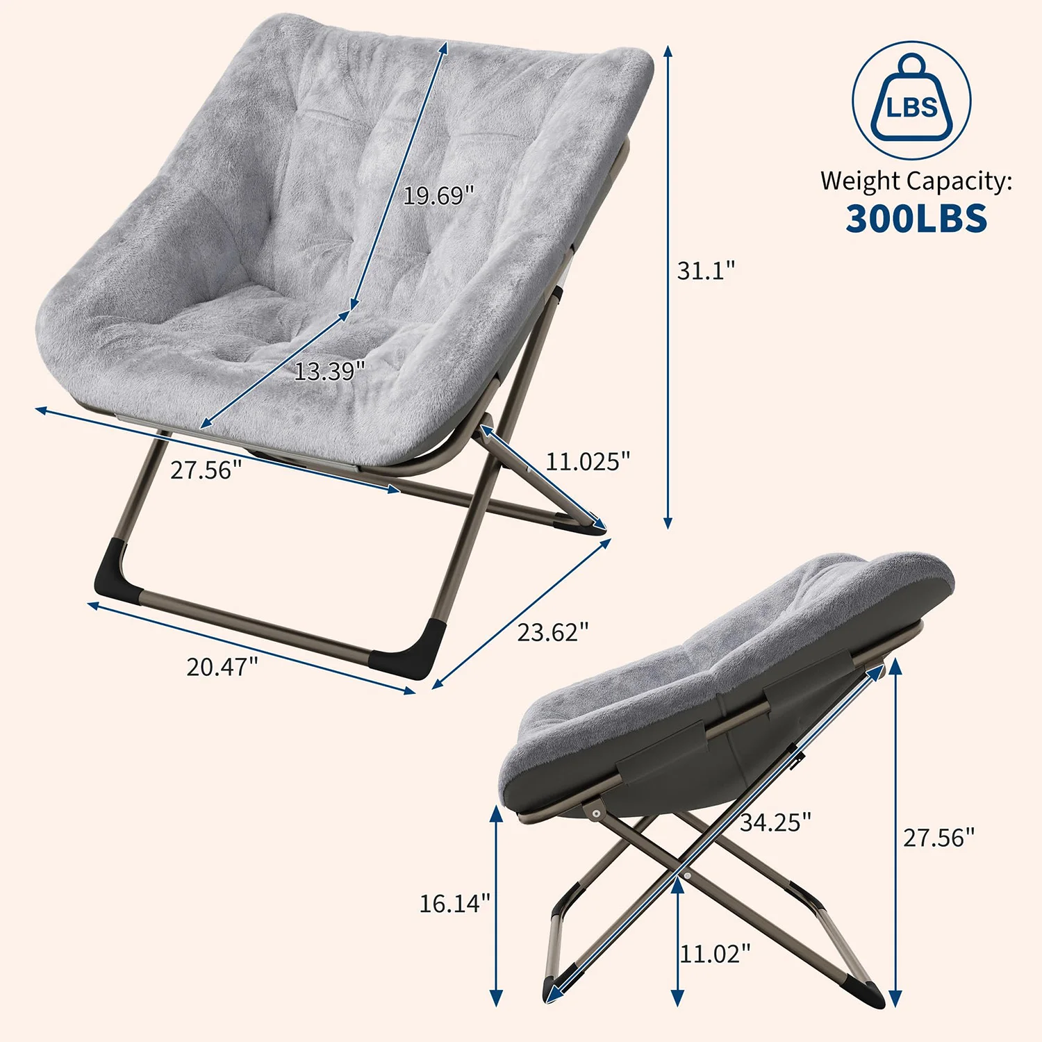 Fauteuil pliant fausse fourrure inclinable dossier haut – Image 3