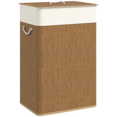 Panier linge bambou 72L couvercle sac amovible