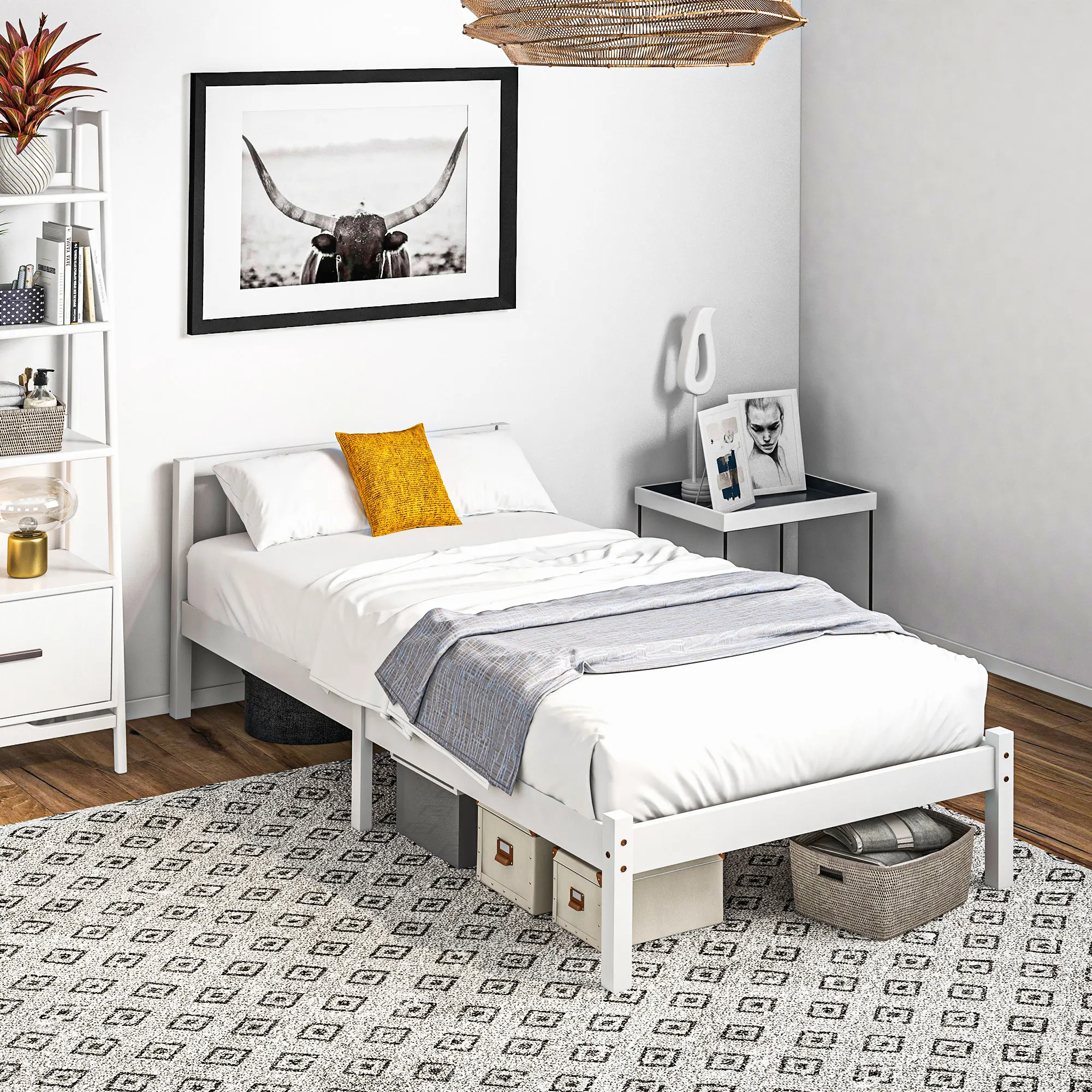 Lit Sommier à lattes bois tête lit 90X190 blanc – Image 2