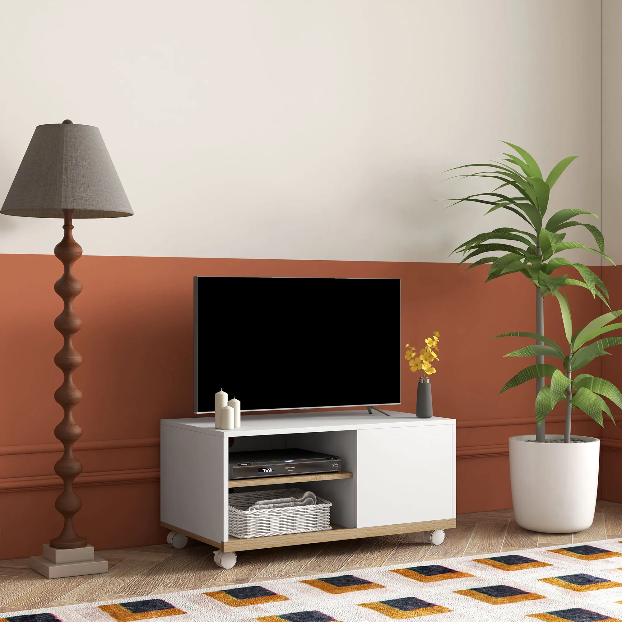 Meuble TV mobile roulettes 32po 80X45X39.5 blanc – Image 2