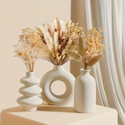 Vase Ensemble de 3 vase bohème en céramique blanche, ornements créatifs de vase de...