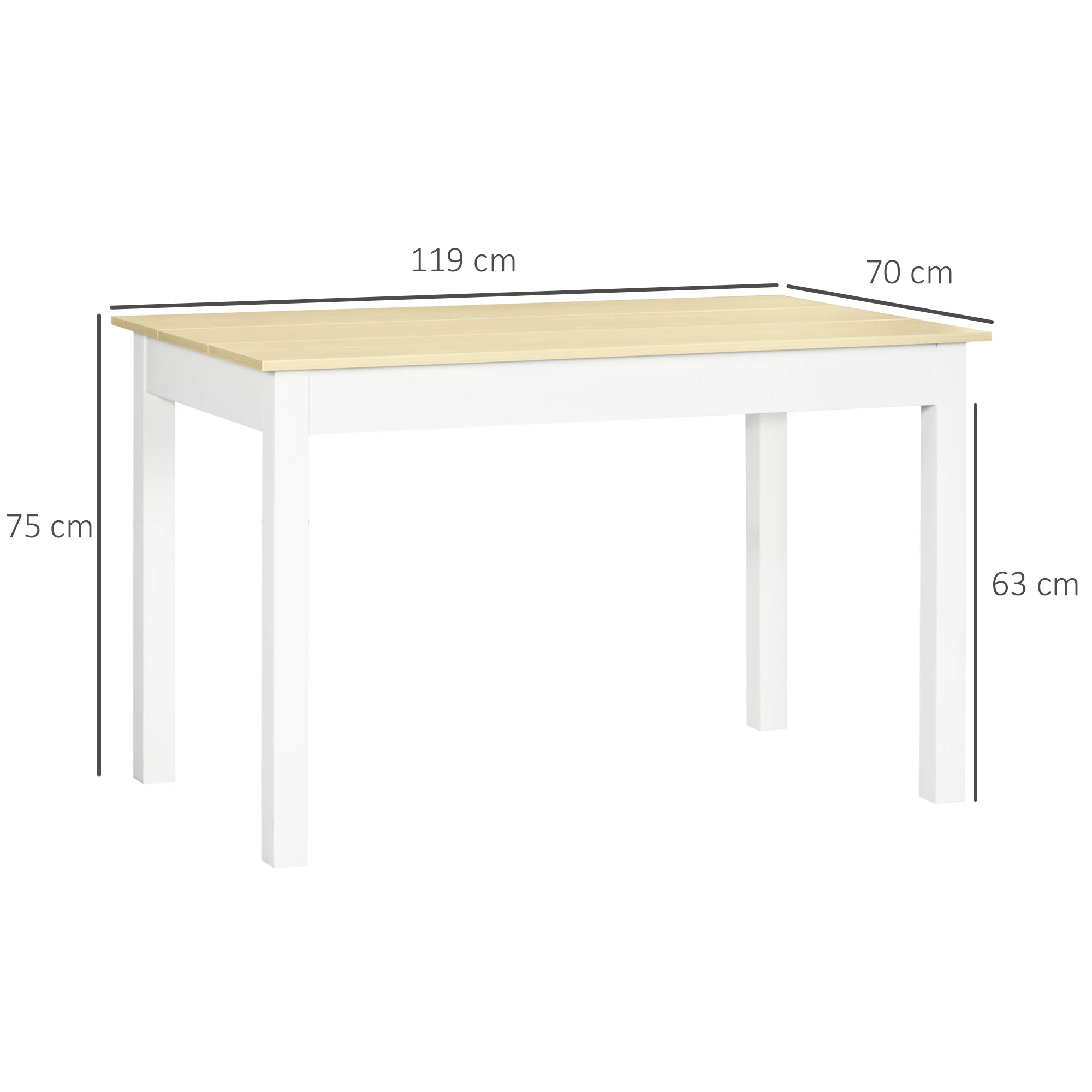 Table à manger 4-6 personnes 119x70x75 chêne – Image 3
