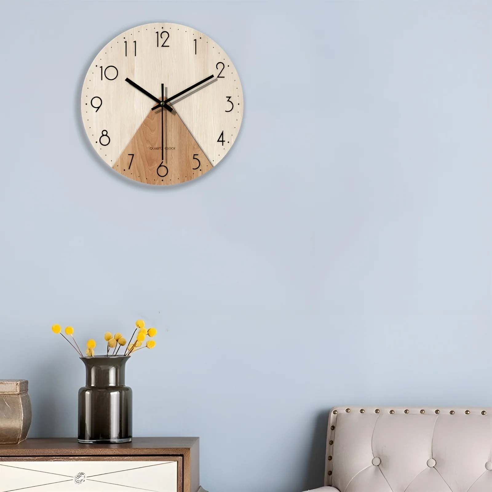 Horloge bois 35cm silencieuse grain bois salon – Image 3