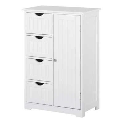 Kleankin Armoire bois entrée 1 porte 4 tiroirs blanc