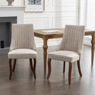 Chaise Lot 2 chaises lin floqué beige bois massif incurvés