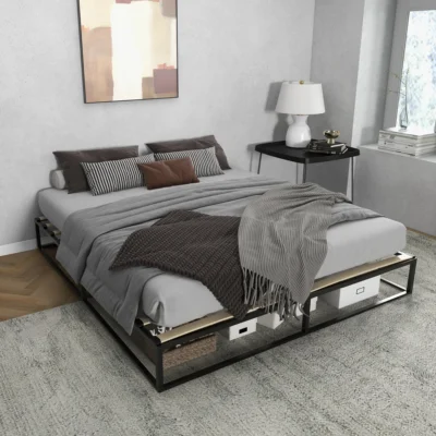 Lit Cadre de lit en acier hauteur 25 cm matelas 180x200 cm noir