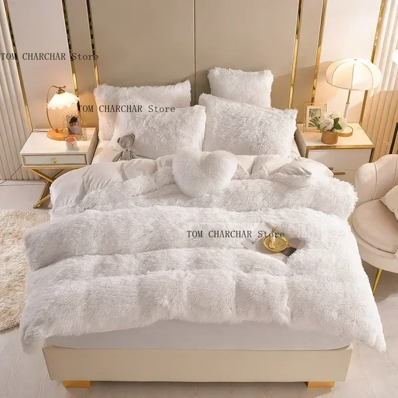 Parure literie hiver luxe rose peluche velours housse Queen – Image 2