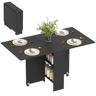 Table manger pliante noire 2 roulettes étagères 75x140x74