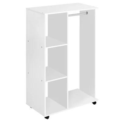 Armoire ouverte roulettes barre étagères vêtements 80x40x128 blanc