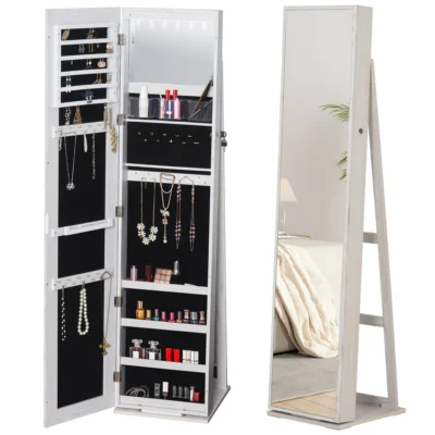 Armoire bijoux miroir LED serrure 38x38x157