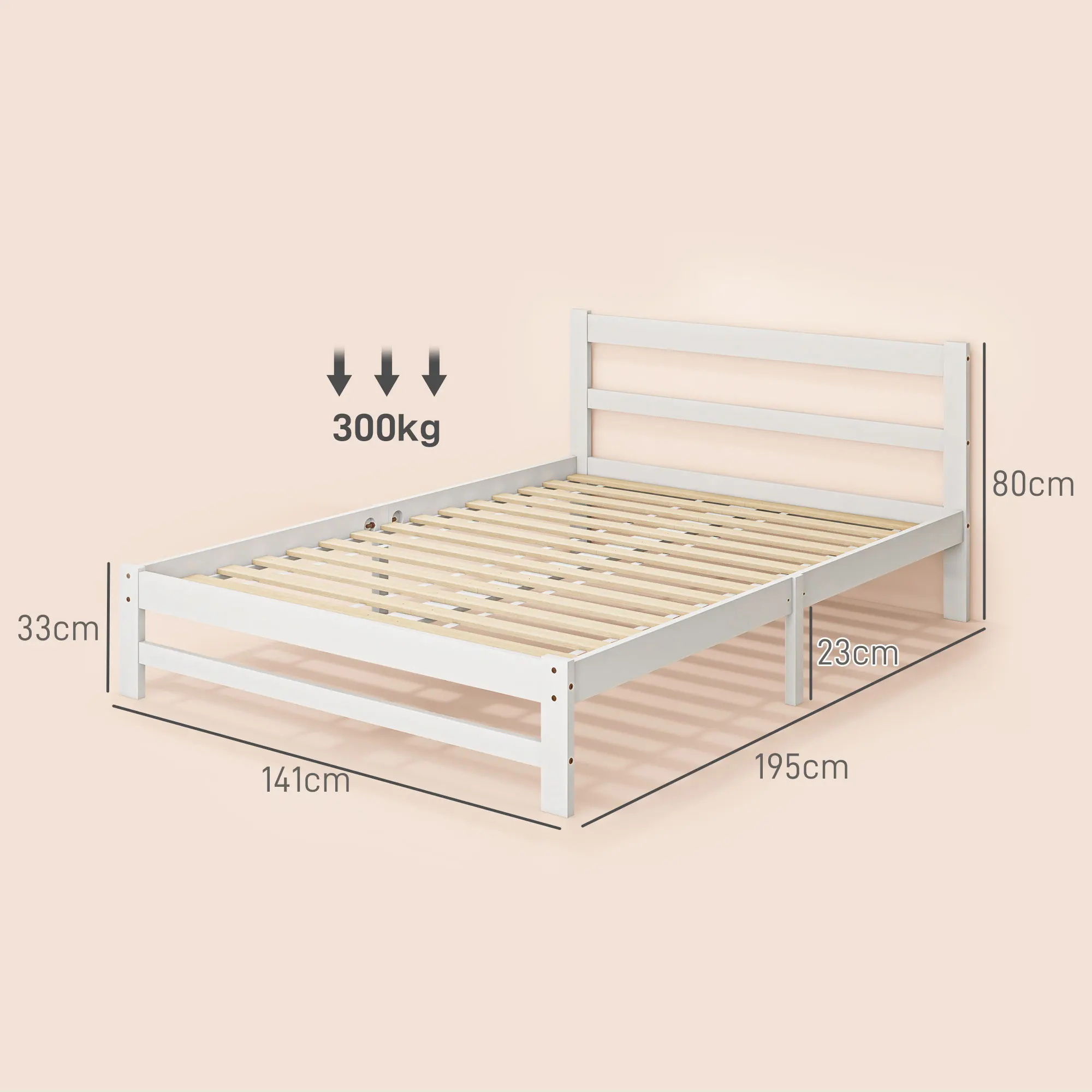 Tête de lit Cadre lit bois 195x141 cm blanc 300kg – Image 3
