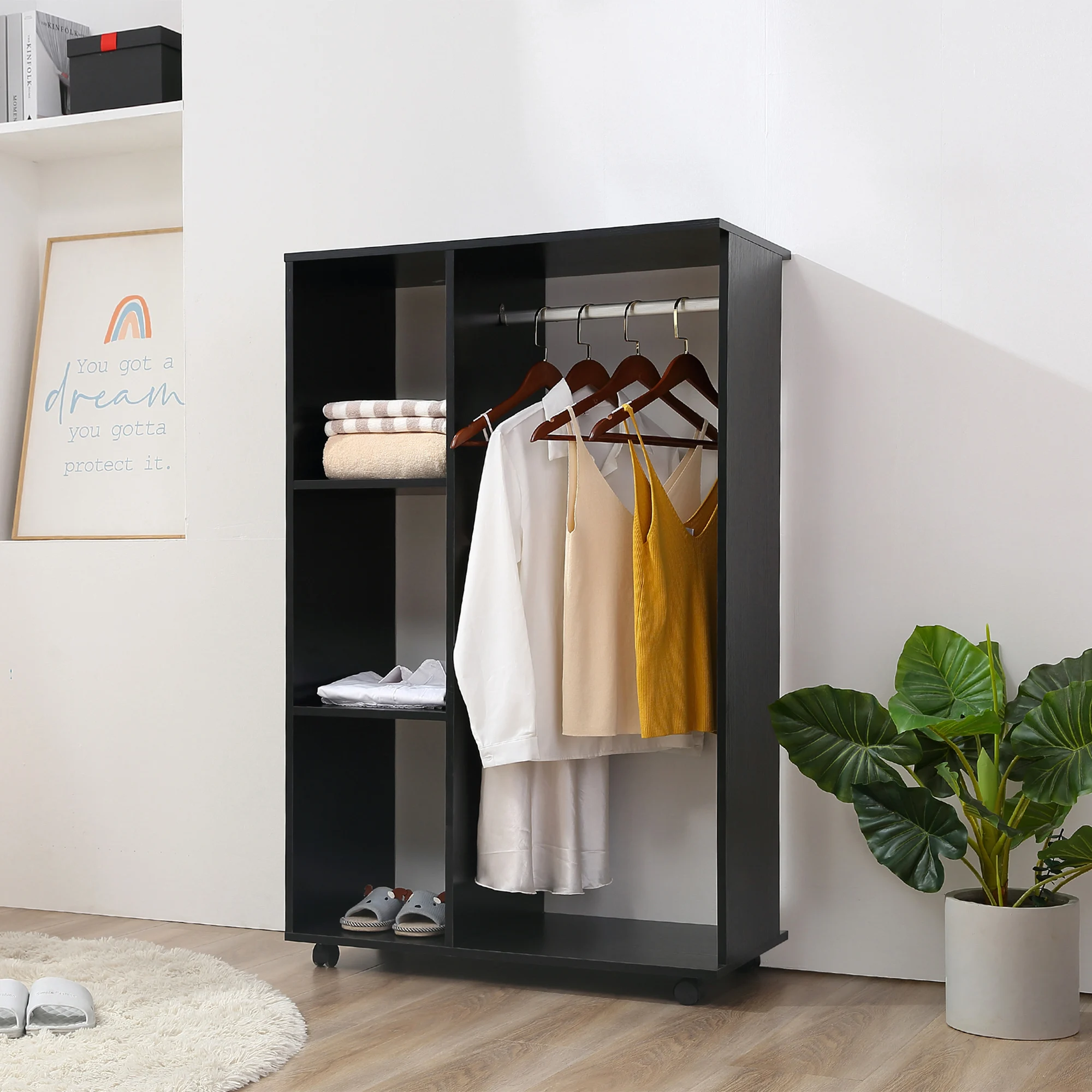 Armoire bar roulettes étagères ouvertes 80x40x128 noir – Image 2