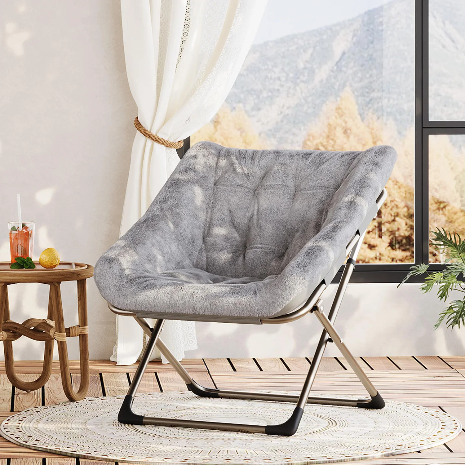Fauteuil pliant fausse fourrure inclinable dossier haut – Image 2