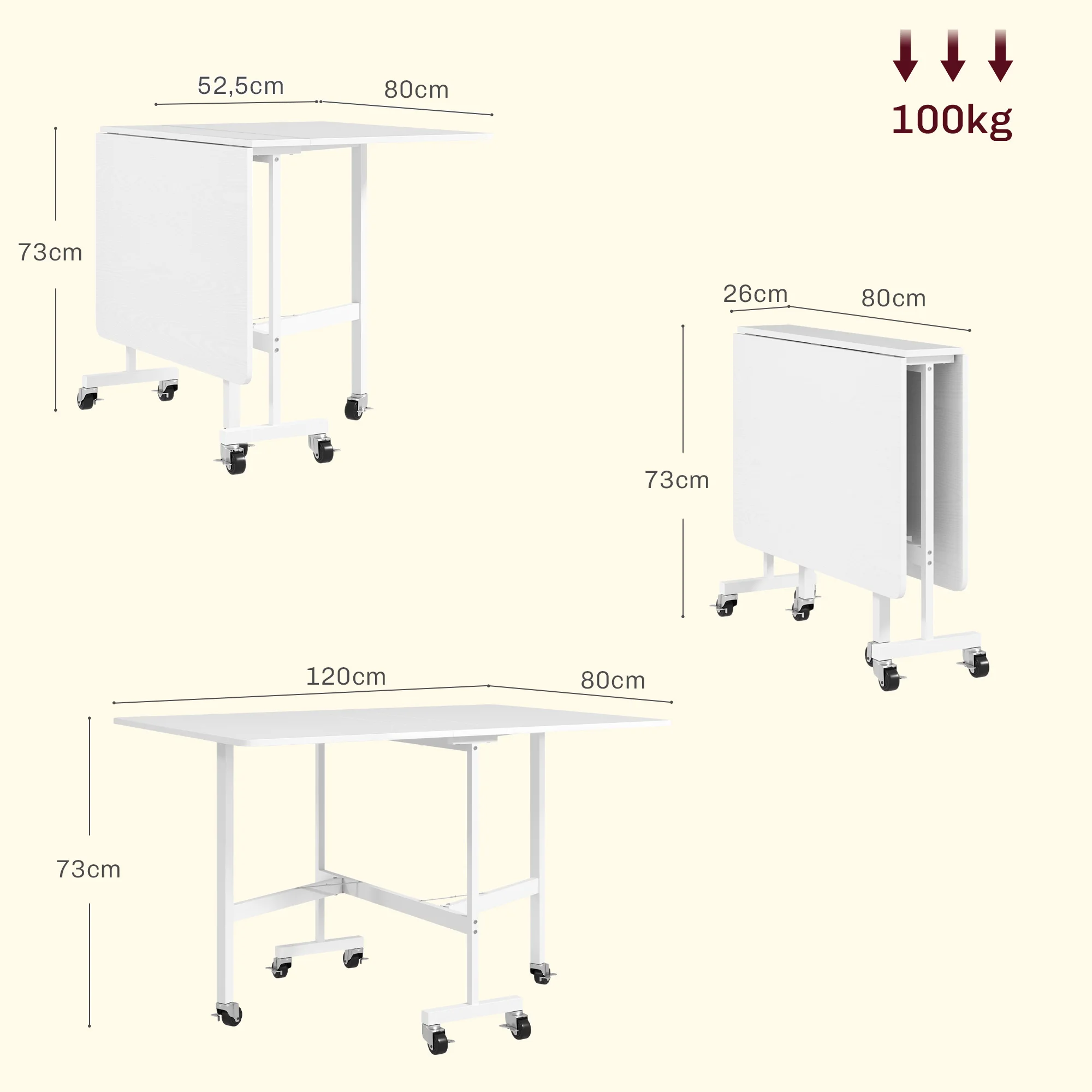 Table pliante 4-6 pers roulettes 120x80x73 – Image 3