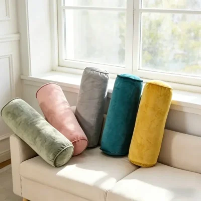 Lot de coussins Coussin cylindrique en velours, couleur unie, tissu tricoté, noyau...