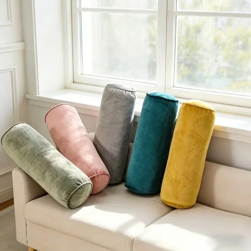 Lot de coussins Coussin cylindrique en velours, couleur unie, tissu tricoté, noyau...