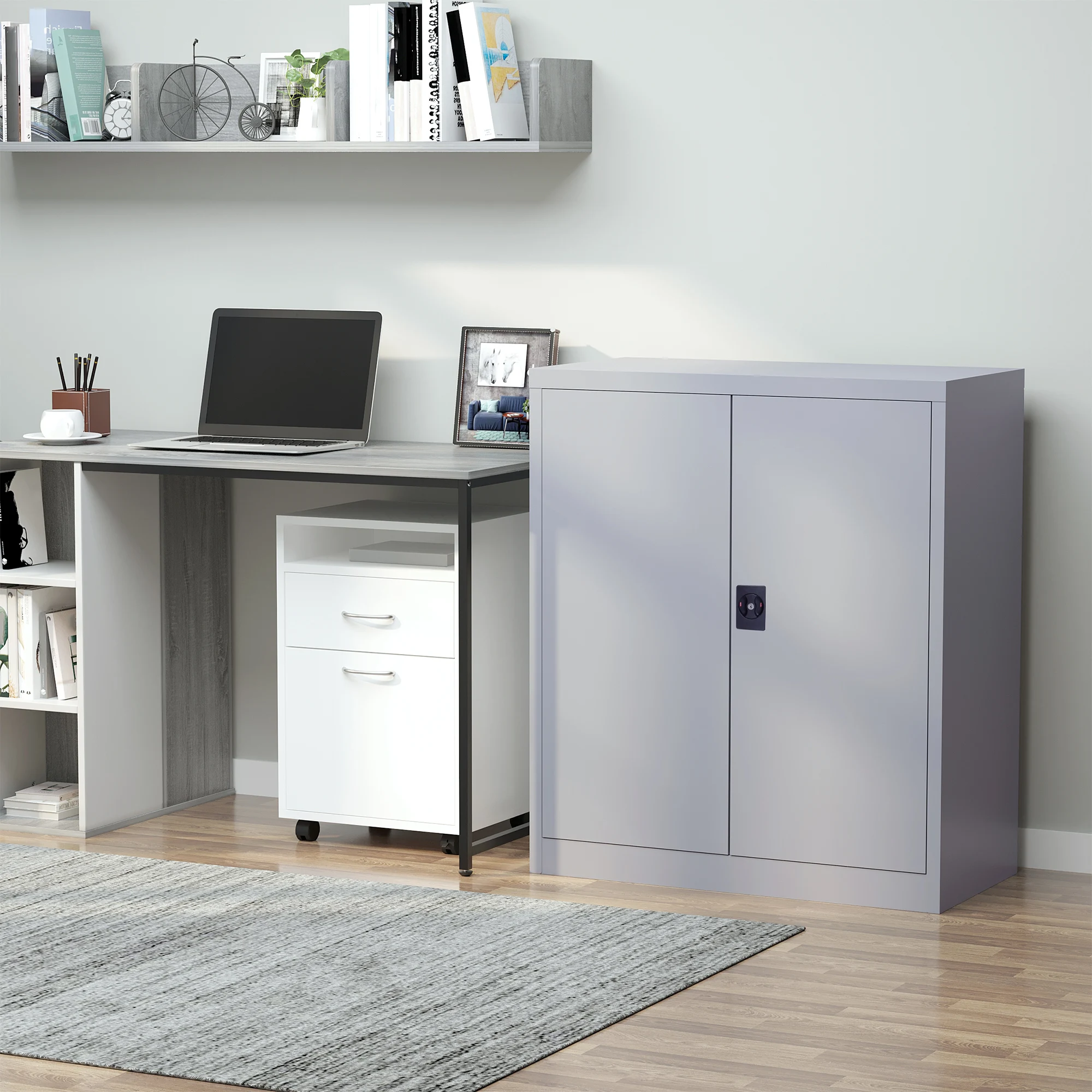 Classeur métal serrure 2 portes 80x40x92.5 gris – Image 2