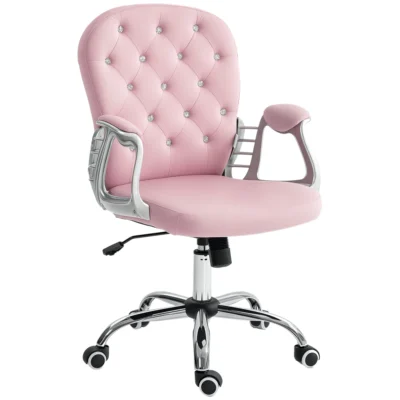 Chaise bureau velours accoudoirs diamant rose 59.5x60.5x93