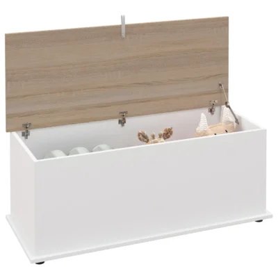 Coffre rangement couvercle 120kg 100x40x40 naturel blanc