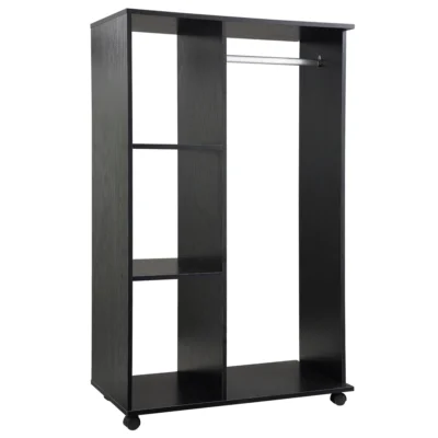 Armoire bar roulettes étagères ouvertes 80x40x128 noir