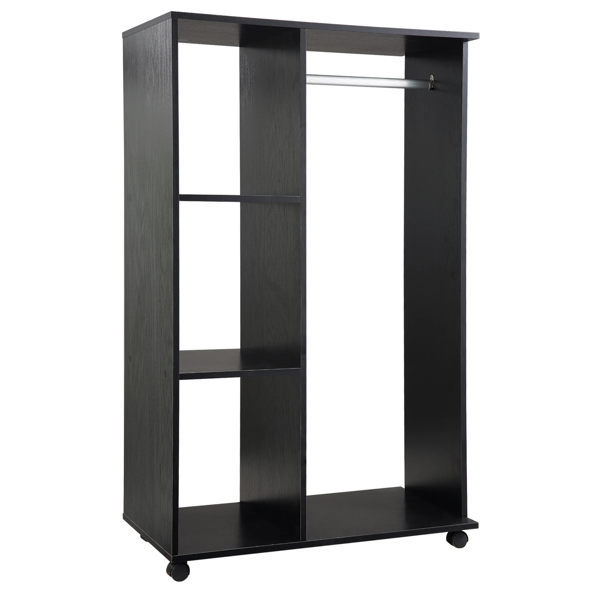 Armoire bar roulettes étagères ouvertes 80x40x128 noir