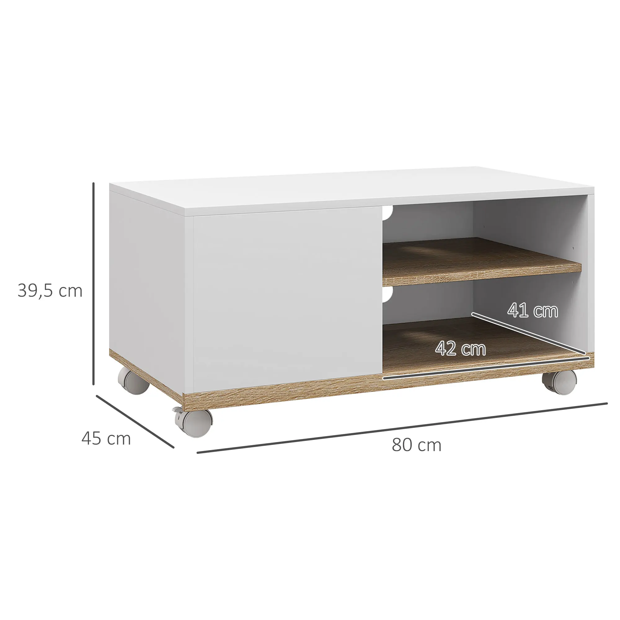 Meuble TV mobile roulettes 32po 80X45X39.5 blanc – Image 3
