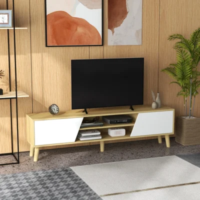 Meuble TV 5 pieds bois 150x30x42 vintage