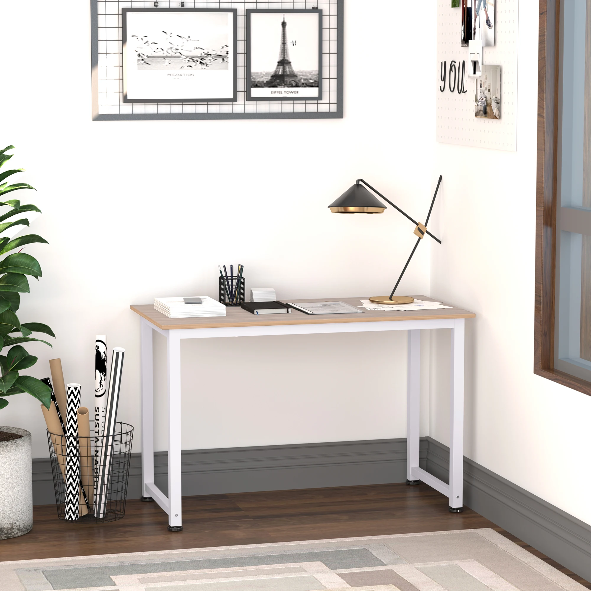 Bureau Table ordinateur pieds réglables 120x60x76 chêne 100kg – Image 2