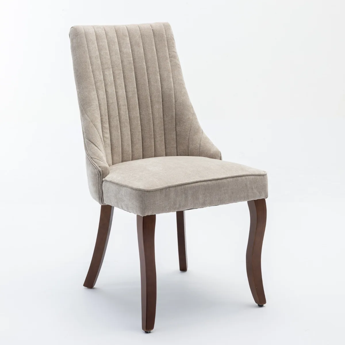 Chaise Lot 2 chaises lin floqué beige bois massif incurvés – Image 3