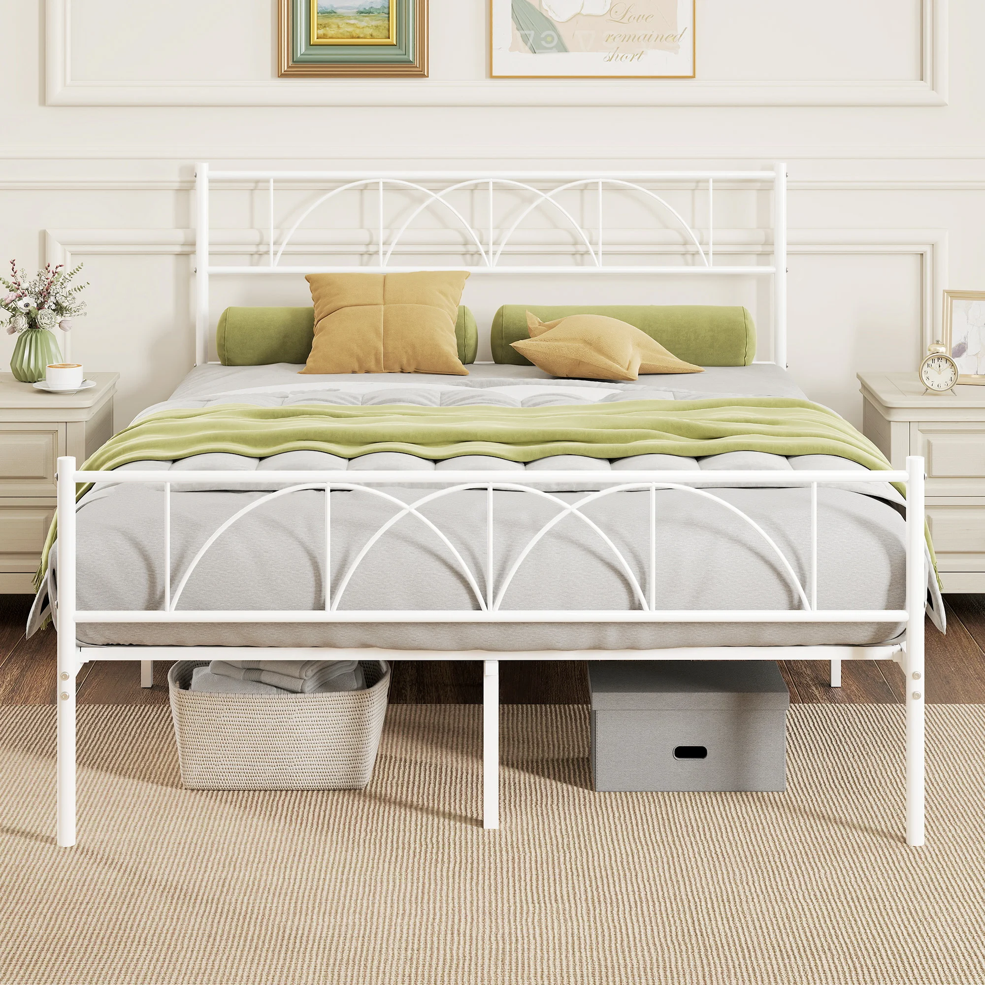 Tête de lit Lit 140x190 tête lit lattes acier rangement sous lit – Image 3