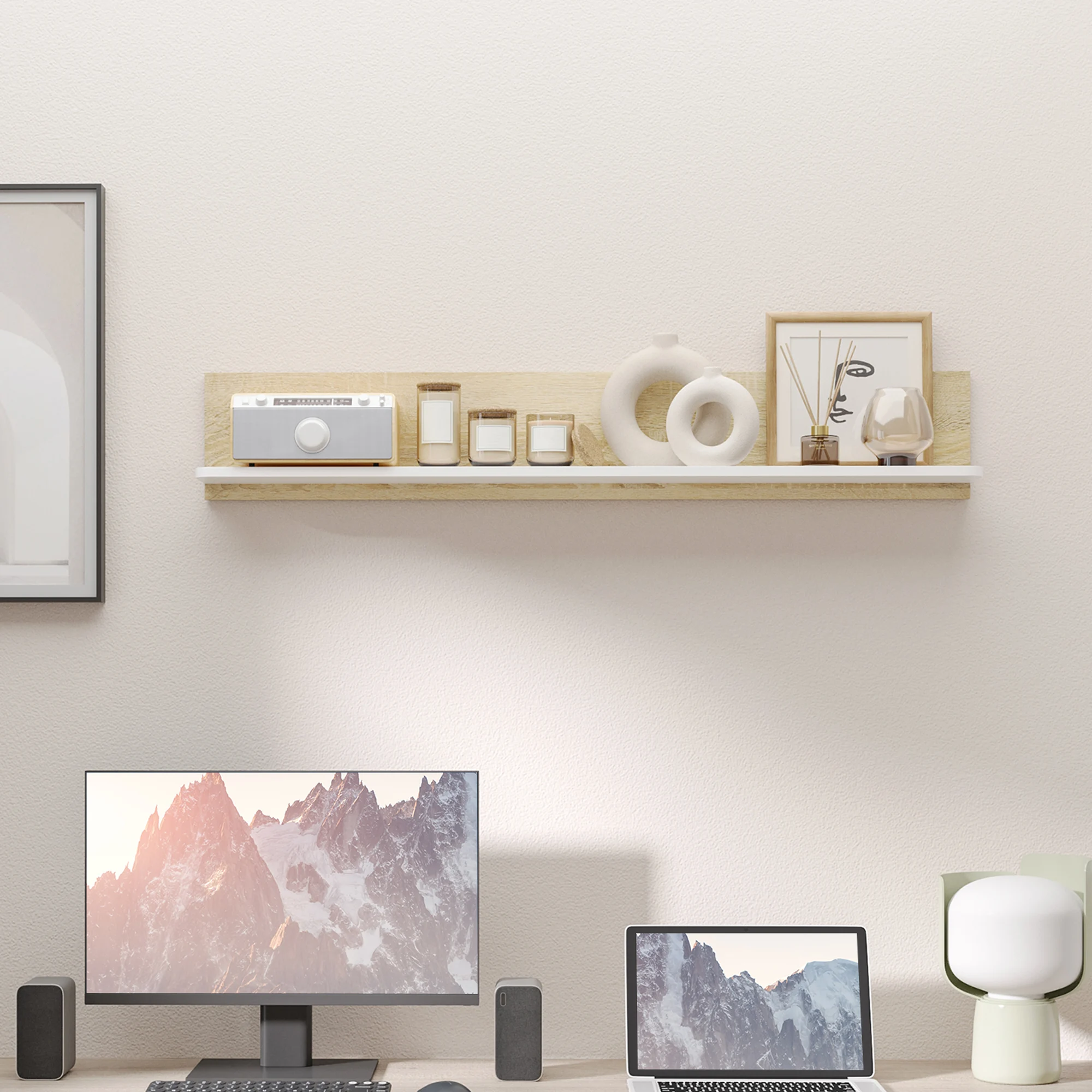 Étagère murale flottante chêne blanc 120x15x20 – Image 2